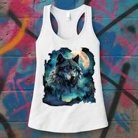 Grey Wolf Hunting Grounds Icy Moon Forest Galaxy Women's Tank Top thumb 3
