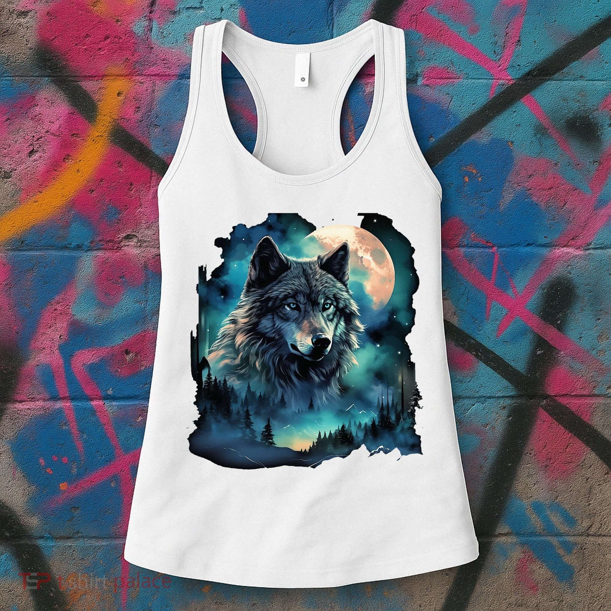 Grey Wolf Hunting Grounds Icy Moon Forest Galaxy Women's Tank Top