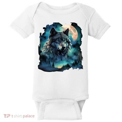 Grey Wolf Hunting Grounds Icy Moon Forest Galaxy Baby Bodysuit
