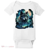 Grey Wolf Hunting Grounds Icy Moon Forest Galaxy Baby Bodysuit thumb 0