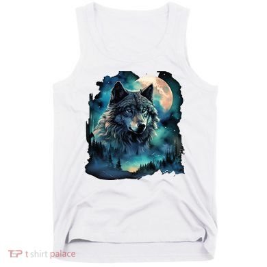Grey Wolf Hunting Grounds Icy Moon Forest Galaxy Tank Top