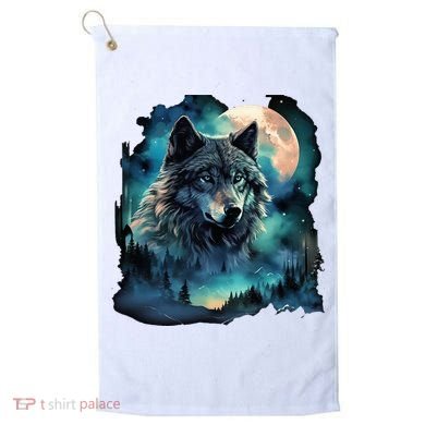 Grey Wolf Hunting Grounds Icy Moon Forest Galaxy Golf Towel