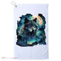 Grey Wolf Hunting Grounds Icy Moon Forest Galaxy Golf Towel thumb 0