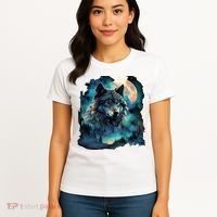 Grey Wolf Hunting Grounds Icy Moon Forest Galaxy Women's T-Shirt thumb 4