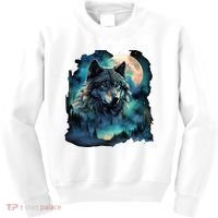 Grey Wolf Hunting Grounds Icy Moon Forest Galaxy Kids Sweatshirt thumb 0