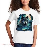 Grey Wolf Hunting Grounds Icy Moon Forest Galaxy Kids T-Shirt thumb 2