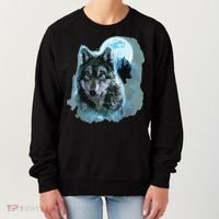 Grey Wolf Hunting Ground, Icy Moon, Forest, Galaxy Women's Sweatshirt thumb 0