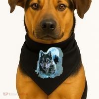 Grey Wolf Hunting Ground, Icy Moon, Forest, Galaxy USA-Made Doggie Bandana thumb 1