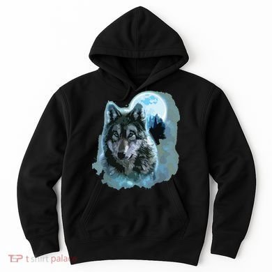 Grey Wolf Hunting Ground, Icy Moon, Forest, Galaxy Hoodie