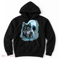 Grey Wolf Hunting Ground, Icy Moon, Forest, Galaxy Hoodie thumb 0