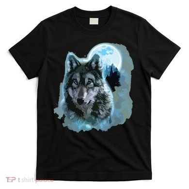Grey Wolf Hunting Ground, Icy Moon, Forest, Galaxy T-Shirt