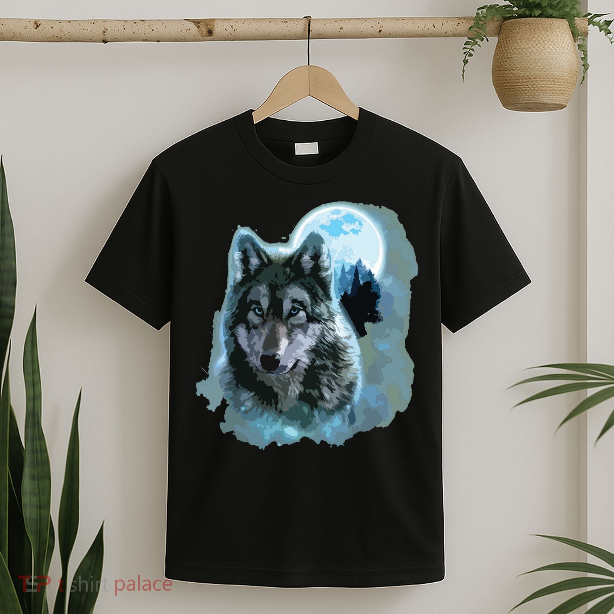 Grey Wolf Hunting Ground, Icy Moon, Forest, Galaxy T-Shirt