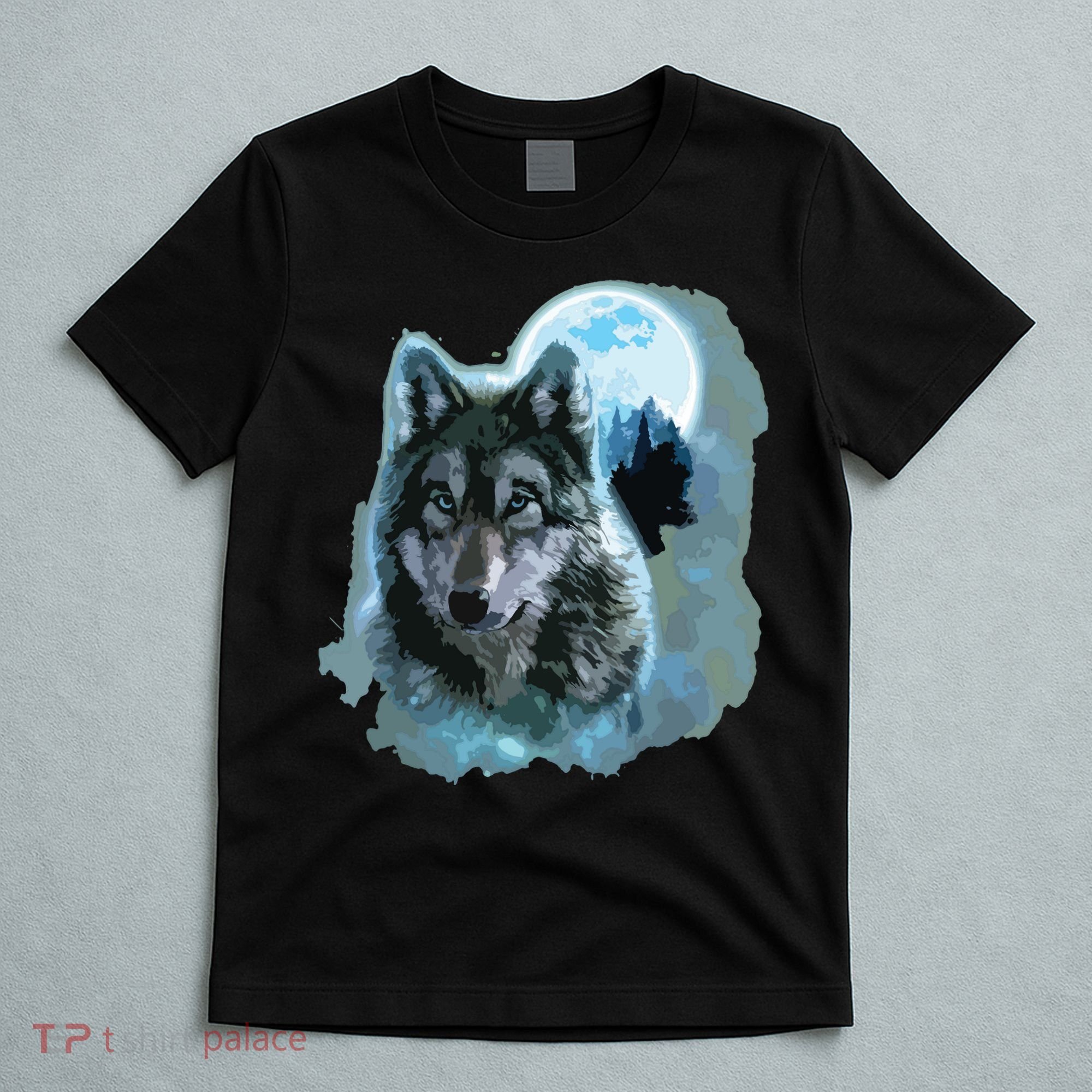 Grey Wolf Hunting Ground, Icy Moon, Forest, Galaxy T-Shirt