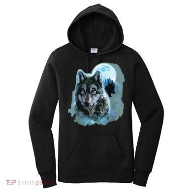 Grey Wolf Hunting Ground, Icy Moon, Forest, Galaxy Women's Hoodie