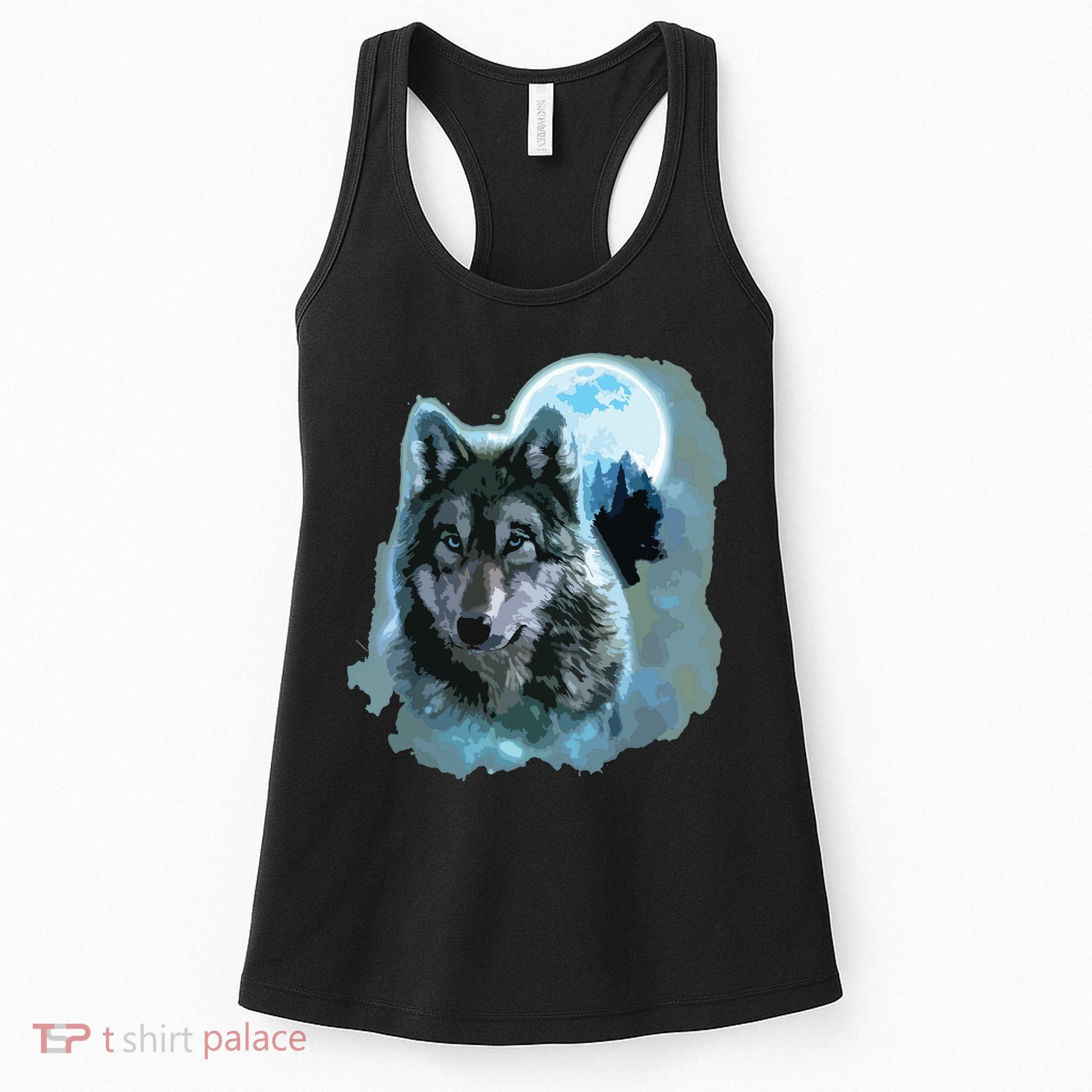 Grey Wolf Hunting Ground, Icy Moon, Forest, Galaxy Women's Tank Top