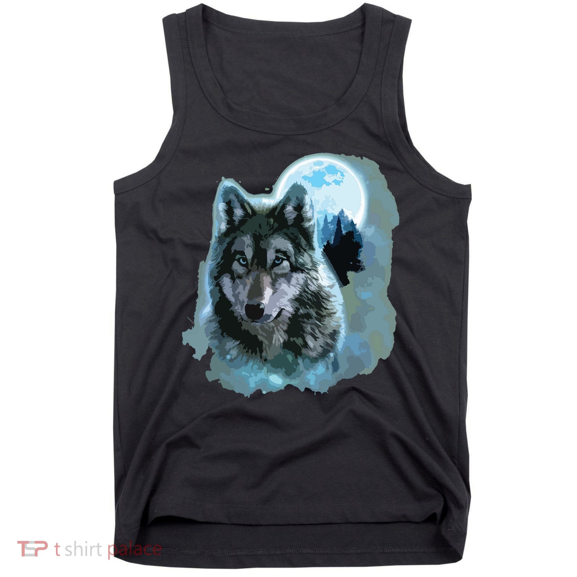 Grey Wolf Hunting Ground, Icy Moon, Forest, Galaxy Tank Top