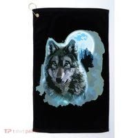 Grey Wolf Hunting Ground, Icy Moon, Forest, Galaxy Golf Towel thumb 0