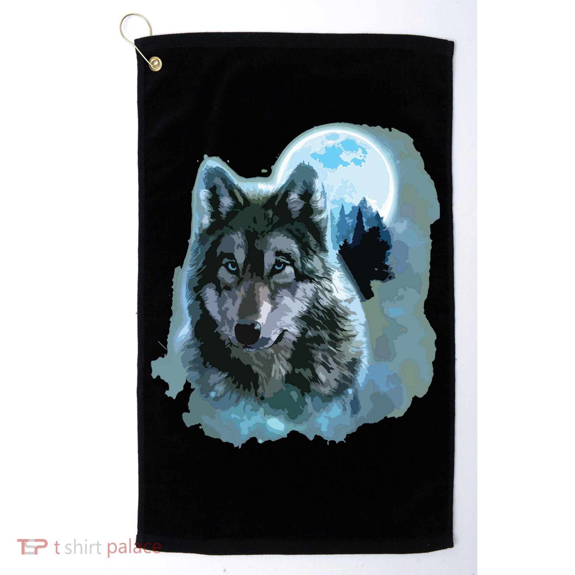 Grey Wolf Hunting Ground, Icy Moon, Forest, Galaxy Golf Towel