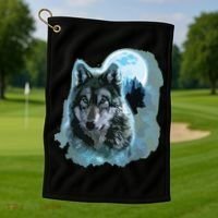 Grey Wolf Hunting Ground, Icy Moon, Forest, Galaxy Golf Towel thumb 1