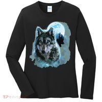 Grey Wolf Hunting Ground, Icy Moon, Forest, Galaxy Women's Long Sleeve Shirt thumb 0
