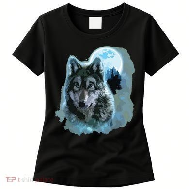 Grey Wolf Hunting Ground, Icy Moon, Forest, Galaxy Women's T-Shirt