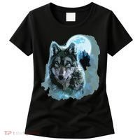 Grey Wolf Hunting Ground, Icy Moon, Forest, Galaxy Women's T-Shirt thumb 0