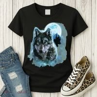 Grey Wolf Hunting Ground, Icy Moon, Forest, Galaxy Women's T-Shirt thumb 3