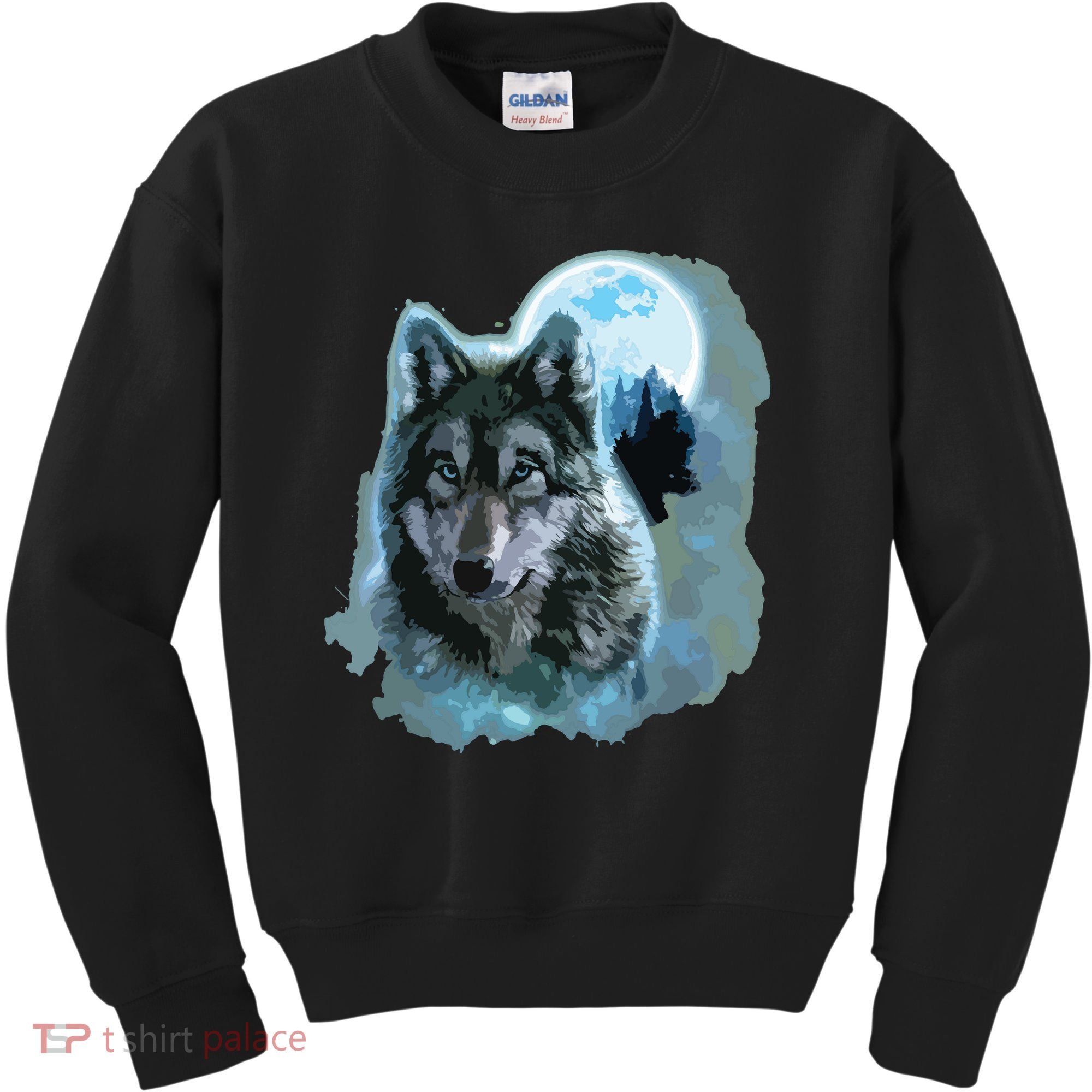 Grey Wolf Hunting Ground, Icy Moon, Forest, Galaxy Kids Sweatshirt