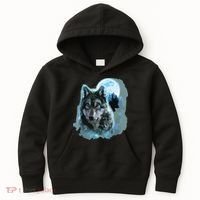 Grey Wolf Hunting Ground, Icy Moon, Forest, Galaxy Kids Hoodie thumb 0