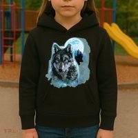 Grey Wolf Hunting Ground, Icy Moon, Forest, Galaxy Kids Hoodie thumb 3