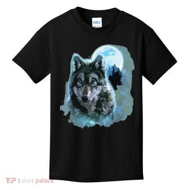 Grey Wolf Hunting Ground, Icy Moon, Forest, Galaxy Kids T-Shirt