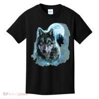 Grey Wolf Hunting Ground, Icy Moon, Forest, Galaxy Kids T-Shirt thumb 0