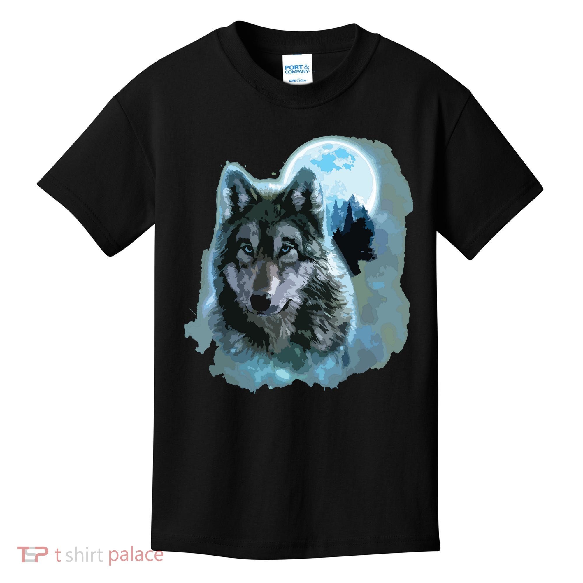 Grey Wolf Hunting Ground, Icy Moon, Forest, Galaxy Kids T-Shirt