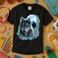 Grey Wolf Hunting Ground, Icy Moon, Forest, Galaxy Kids T-Shirt thumb 3