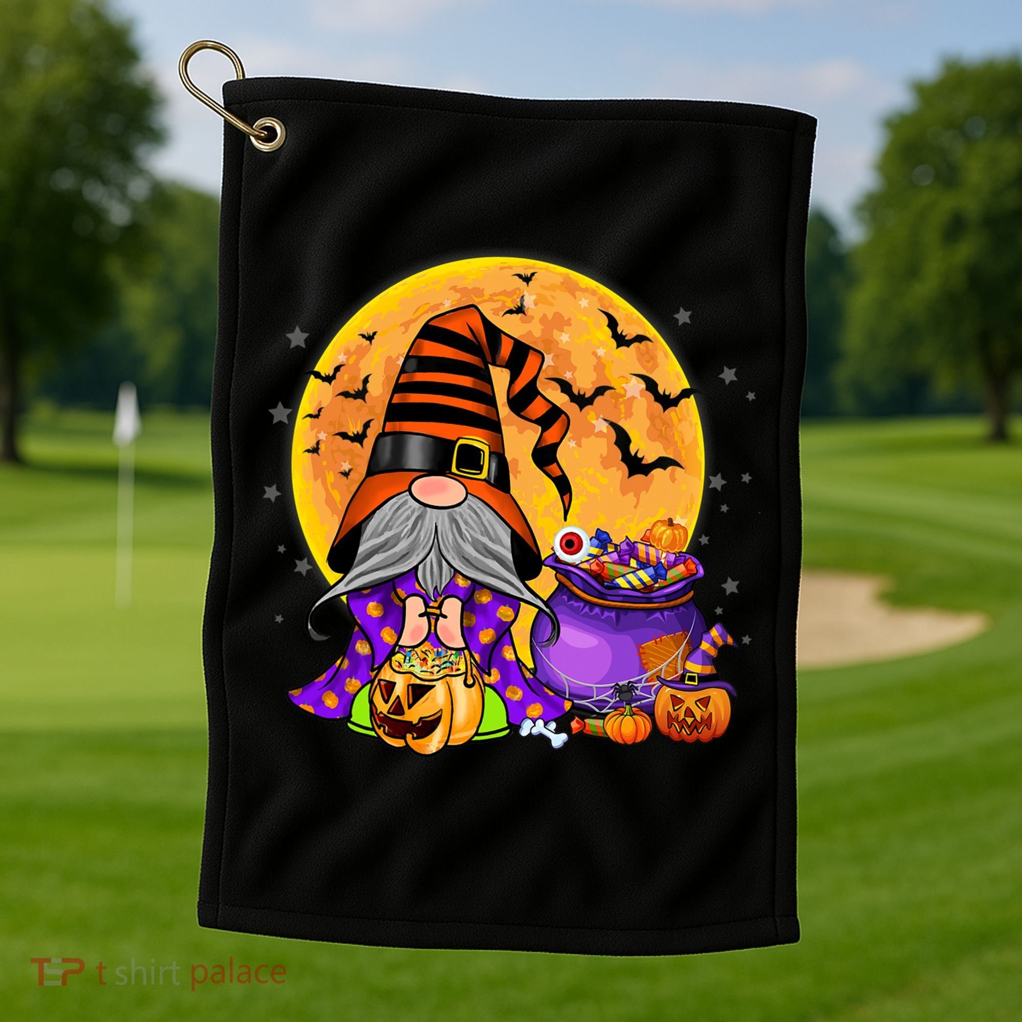 Gnome Witch Halloween Costume Pumpkin Autumn Fall Holiday Golf Towel
