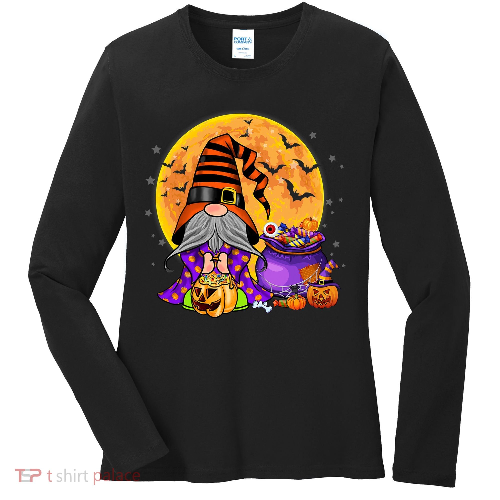 Gnome Witch Halloween Costume Pumpkin Autumn Fall Holiday Women's Long Sleeve Shirt
