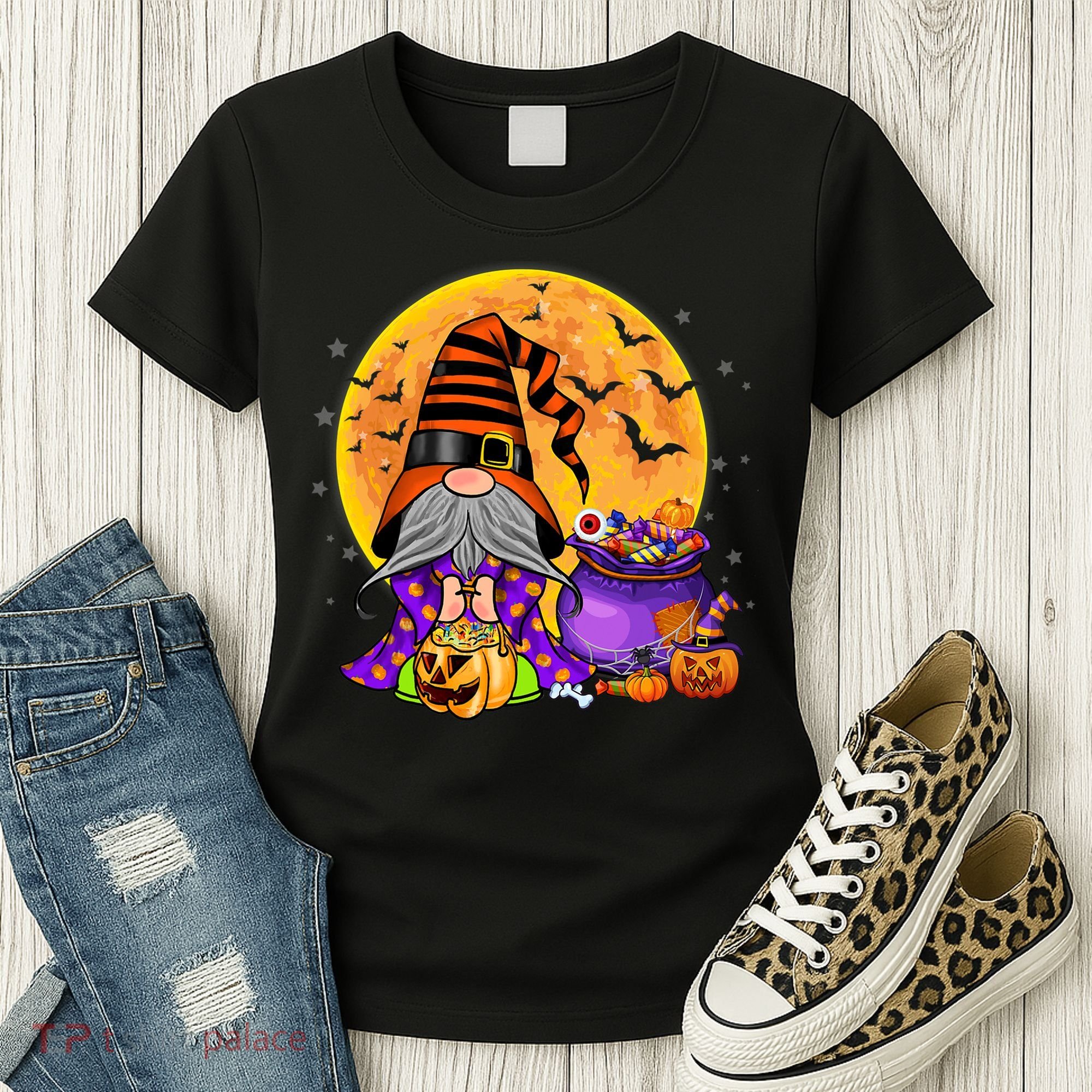Gnome Witch Halloween Costume Pumpkin Autumn Fall Holiday Women's T-Shirt
