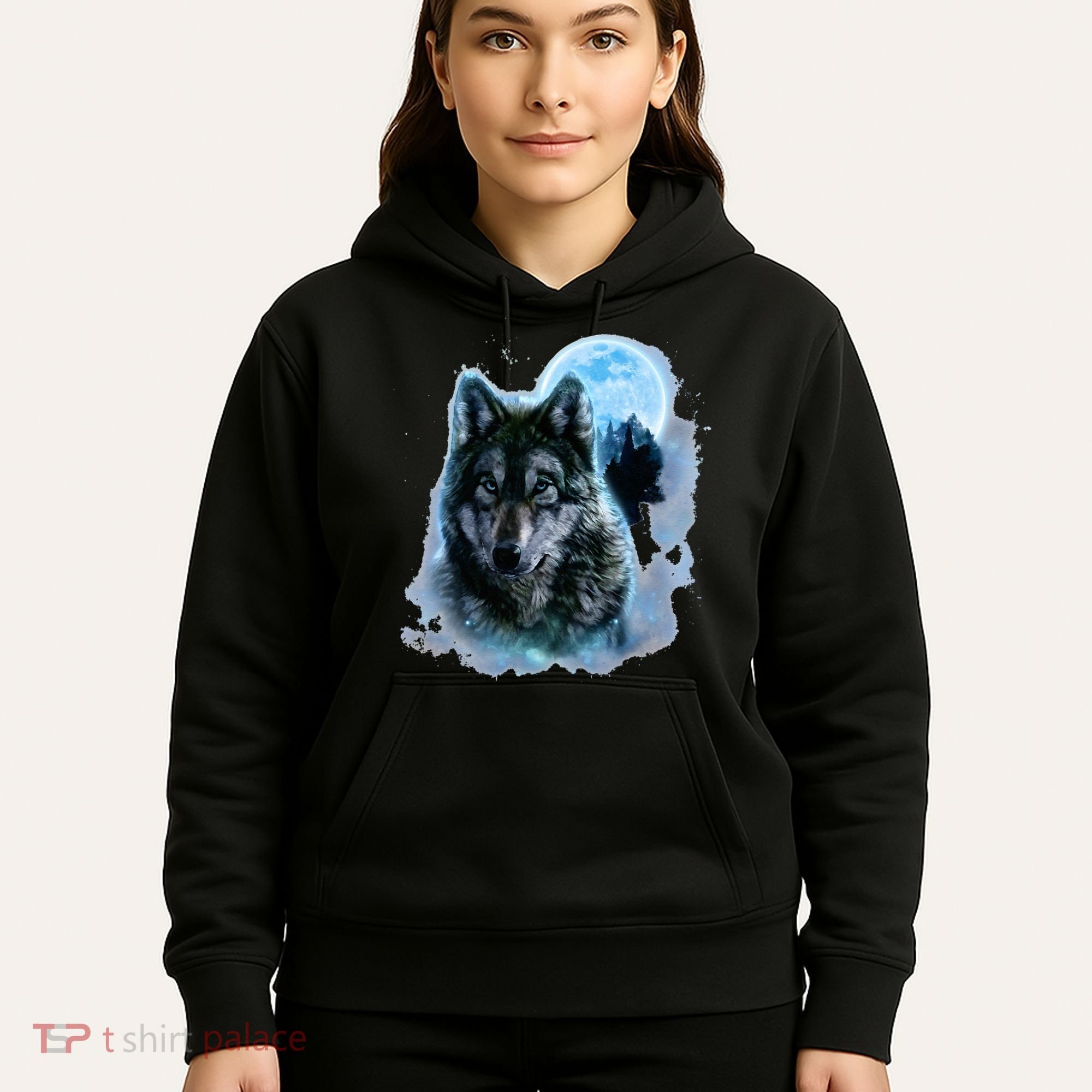 Grey Wolf Hunting Ground Icy Moon Forest Galaxy Hoodie