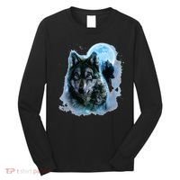 Grey Wolf Hunting Ground Icy Moon Forest Galaxy Long Sleeve Shirt thumb 0