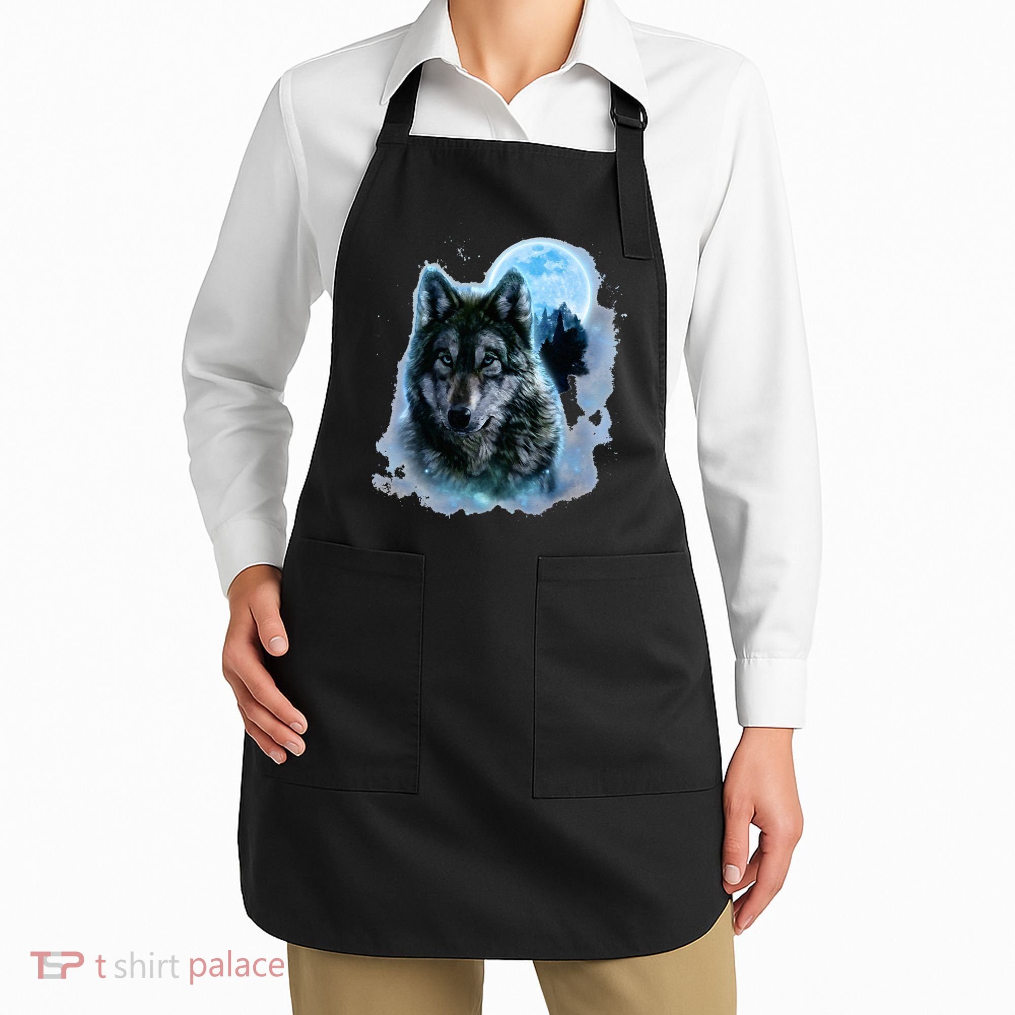 Grey Wolf Hunting Ground Icy Moon Forest Galaxy Apron