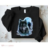 Grey Wolf Hunting Ground Icy Moon Forest Galaxy Sweatshirt thumb 2
