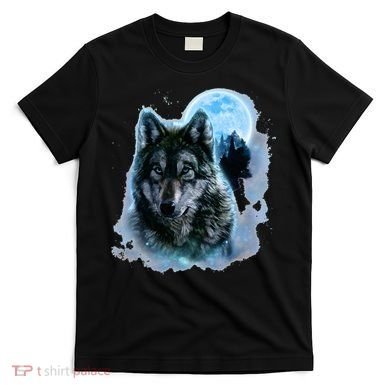 Grey Wolf Hunting Ground Icy Moon Forest Galaxy T-Shirt