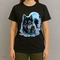 Grey Wolf Hunting Ground Icy Moon Forest Galaxy T-Shirt thumb 4