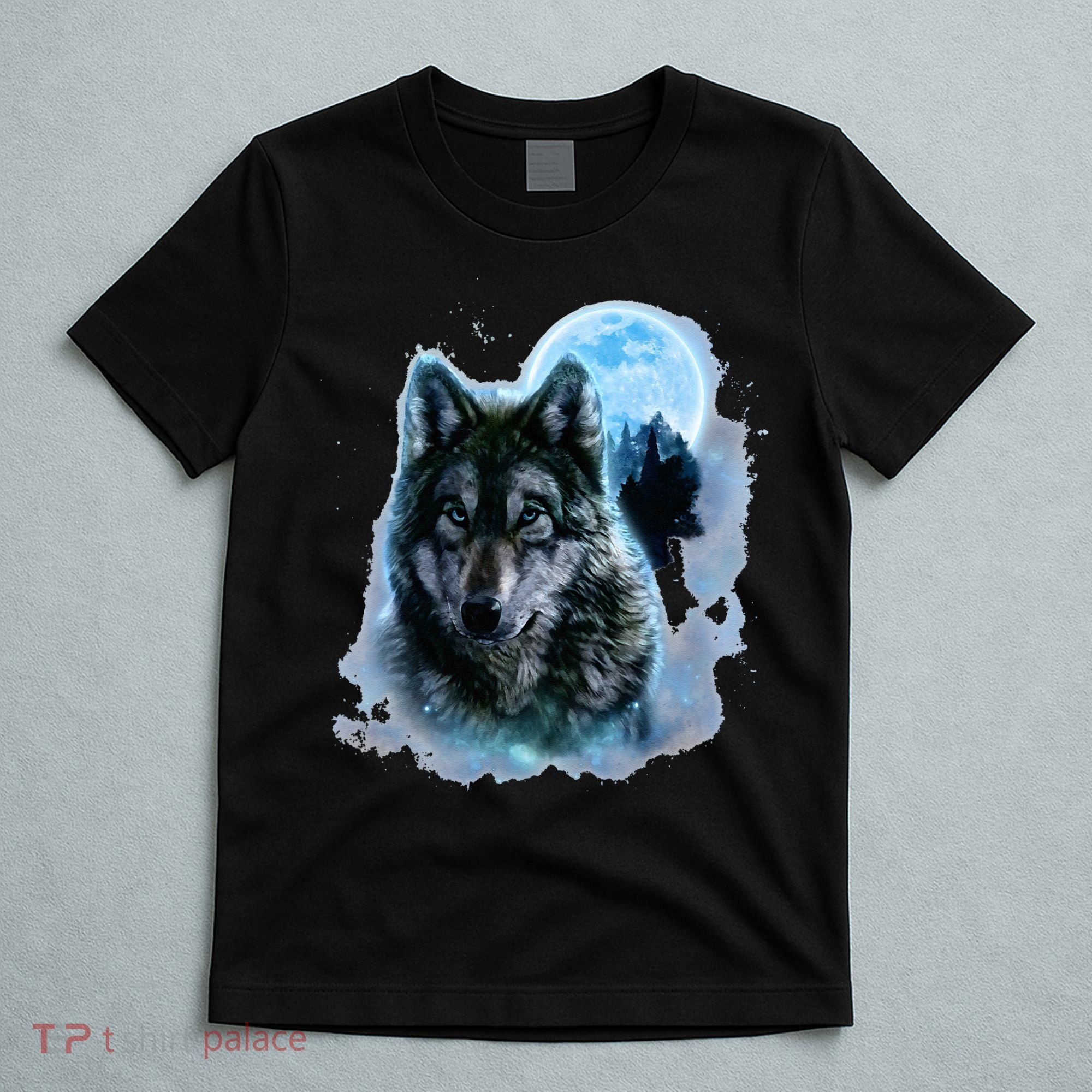 Grey Wolf Hunting Ground Icy Moon Forest Galaxy T-Shirt