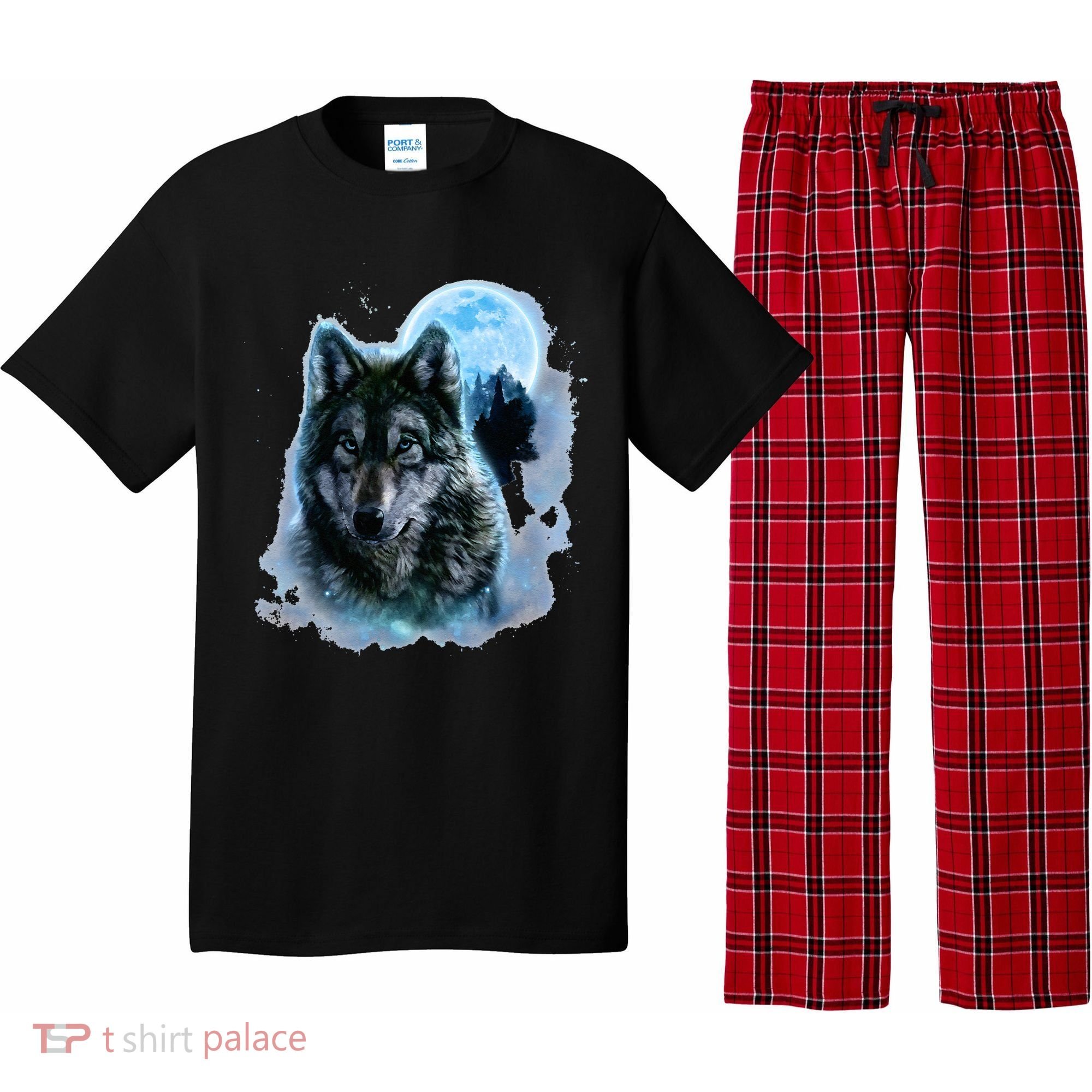 Grey Wolf Hunting Ground Icy Moon Forest Galaxy Pajama Set