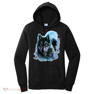 Grey Wolf Hunting Ground Icy Moon Forest Galaxy Women's Hoodie