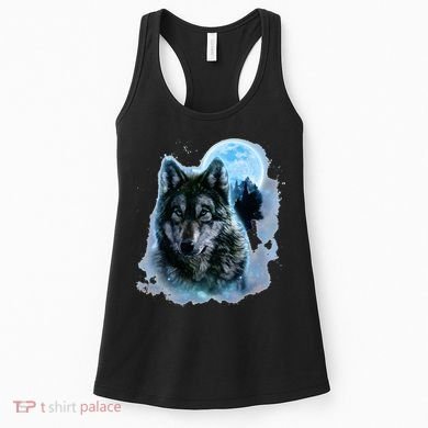 Grey Wolf Hunting Ground Icy Moon Forest Galaxy Women's Tank Top