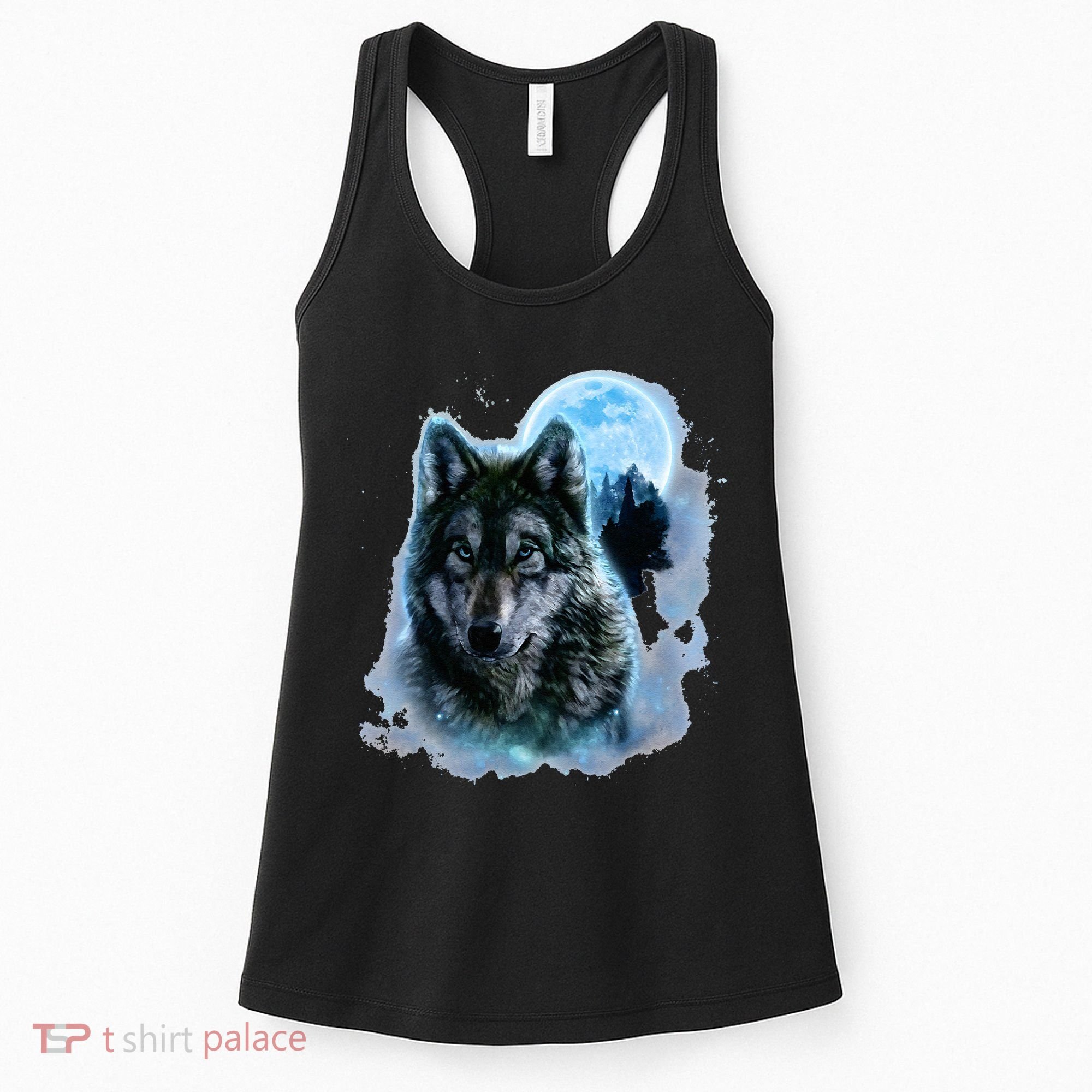 Grey Wolf Hunting Ground Icy Moon Forest Galaxy Women's Tank Top