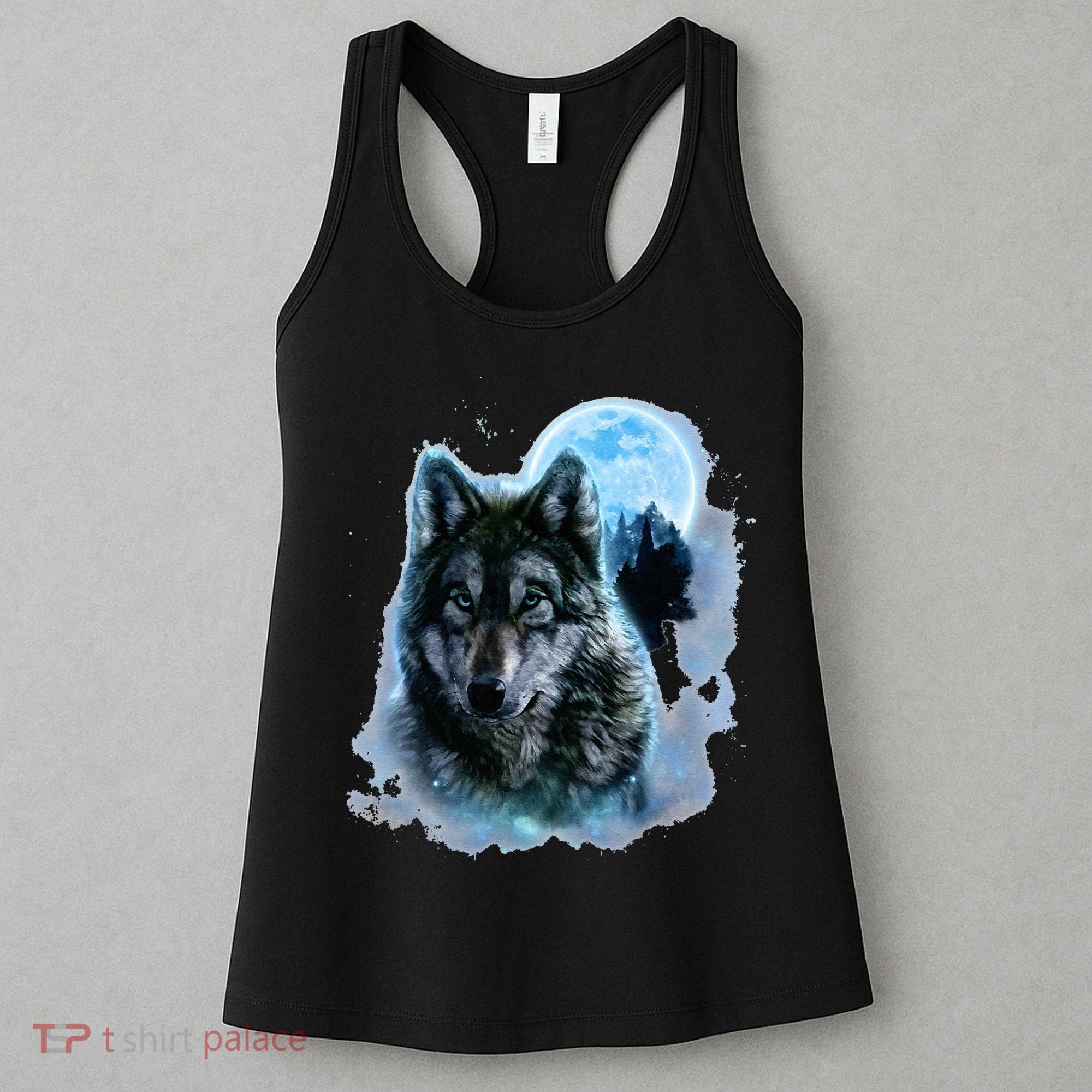 Grey Wolf Hunting Ground Icy Moon Forest Galaxy Women's Tank Top