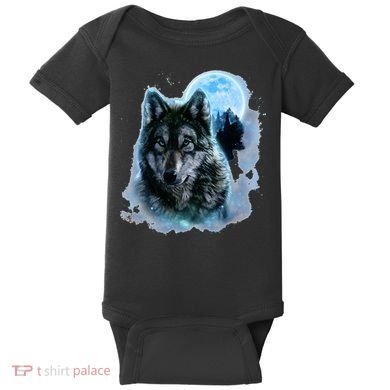 Grey Wolf Hunting Ground Icy Moon Forest Galaxy Baby Bodysuit